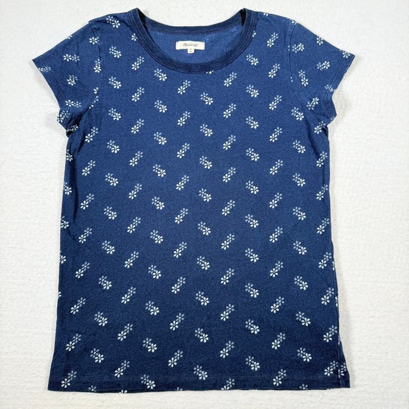 Madewell Tops - Madewell Womens Tee T-Shirt Size Small‎ Blue Floral Print Short Sleeve Classic